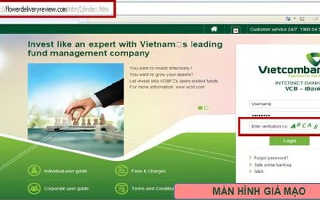 Một dạng giao diện giả mạo dịch vụ Pg88 com chính chủ trực tuyến của Vietcombank, nhưng khác tên miền và dãy số xác thực không đổi khi nhập sai thông tin hoặc làm mới để chọn dãy số khác.<br>