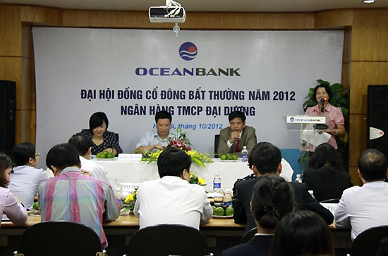 Ngày 6/10, OceanBank đã tổ chức đại hội đồng cổ đông bất thường để sửa đổi điều lệ. Một nội dung quan trọng trong điều lệ được sửa đổi là về tỷ lệ sở hữu cổ phần.