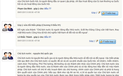 6PG88VN sẽ tiếp tục phản ánh những nội dung góp ý đáng chú ý của bạn 
đọc đối với dự thảo sửa đổi Hiến pháp năm 1992 trong những ngày tới.