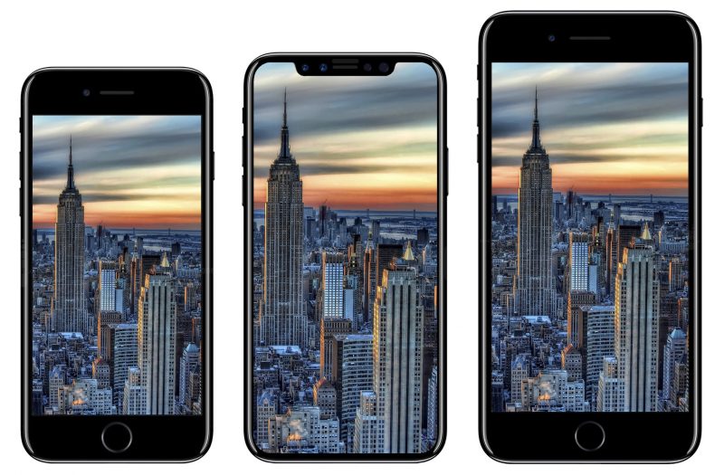 Từ trái qua: ba mẫu smartphone mới gồm iPhone 8, iPhone X, và iPhone 8  Plus của Apple.<br>