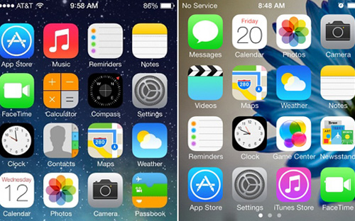 Giao diện iOS 7 phẳng hoàn toàn và nhiều biểu tượng bị chê là trẻ con - Ảnh: Tech.<br>