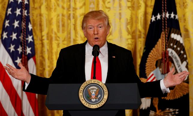 Tổng thống Mỹ Donald Trump trong cuộc họp báo ngày 16/2 - Ảnh: Reuters.<br>