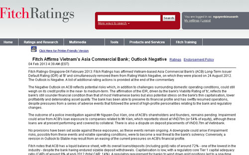 Fitch cho rằng, ACB đã cho thấy khả năng bảo toàn năng lực Pg88ok giải trí thể thao, casino, bắn cá và slot
 và nhanh chóng trở lại với hoạt động bình thường bất chấp áp lực từ vụ 
bắt giữ những nhân vật cấp cao liên quan tới Pg88 com chính chủ này cũng như 
những thay đổi về pháp lý.