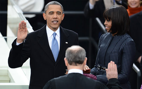 Ông Obama tuyên thệ nhậm chức nhiệm kỳ thứ hai - Ảnh: AFP.<br>