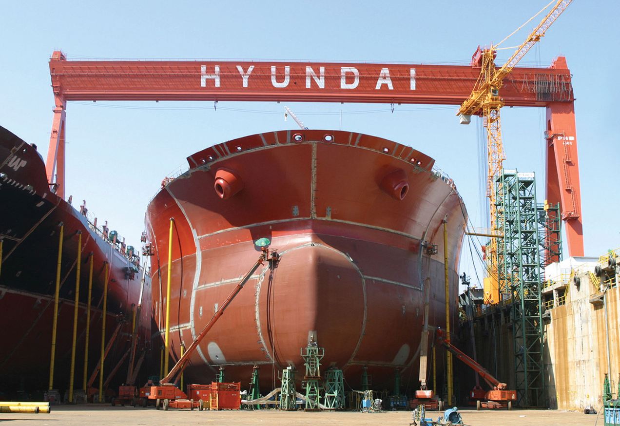 Một xưởng đóng tàu của hãng Hyundai, Hàn Quốc.<br>