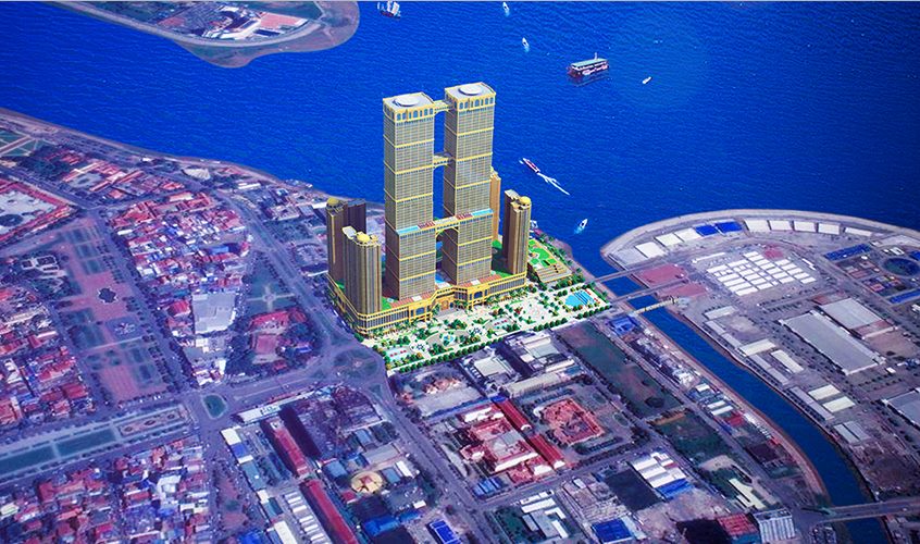 Phối cảnh Link Trang Chủ PG88.Com Mới #2026 tháp đôi mà Trung Quốc sắp xây ở Campuchia - Nguồn: BBC.<br>