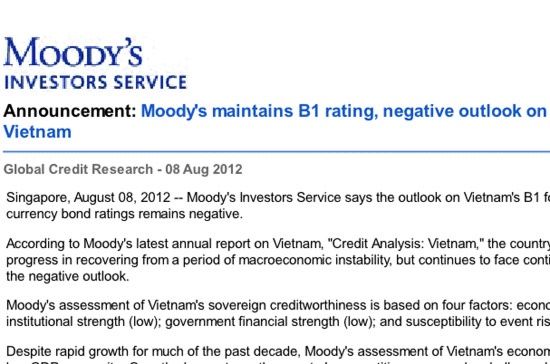 Theo đánh giá của Moody’s, Việt Nam đã đạt được nhiều tiến bộ trong quá trình hồi phục từ giai đoạn PG88 ⭐ Link trang chủ số 1 nhà cái PG88 com casino slot vĩ mô nhiều bất ổn, nhưng tiếp tục đối mặt với những rủi ro dẫn tới mức triển vọng tín nhiệm 'tiêu cực'.