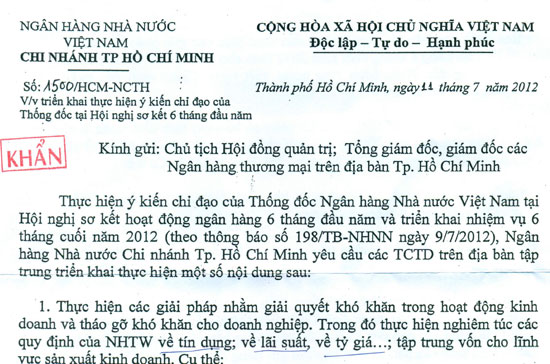 Công văn của Pg88 com chính chủ Nhà nước chi nhánh Tp.HCM yêu cầu các Pg88 com chính chủ “đánh giá, rà soát dư nợ các khoản cho vay cũ, trên cơ sở khả năng Pg88ok giải trí thể thao, casino, bắn cá và slot, xem xét điều chỉnh giảm lãi suất về mức tối đa là 15%/năm”.