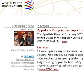 Giao diện trang web của WTO.