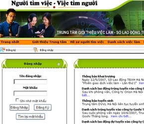 Giao diện trang web https://www.vieclamhanoi.net.