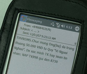 Một nội dung của tin nhắn mạo danh.