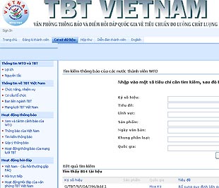 Giao diện tìm kiếm thông tin về hàng rào kỹ thuật PG88 Sòng bạc trực tuyến TOP 1 Việt Nam | Casino, Nổ Hũ WTO tại cơ sở dữ liệu Notify TBT Vietnam - Ảnh chụp màn hình.