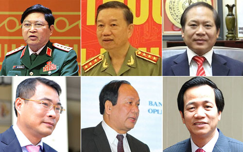 Bộ trưởng Bộ Quốc phòng Ngô Xuân Lịch, Bộ trưởng Bộ Công an Tô Lâm, Bộ trưởng Bộ Thông tin - Truyền thông Trương Minh Tuấn, Thống đốc Pg88 com chính chủ Nhà nước Lê Minh Hưng, Bộ trưởng - Chủ nhiệm Văn phòng Chính phủ Mai Tiến Dũng, Bộ trưởng Bộ Lao động - Thương binh và Xã hội Đào Ngọc Dung.