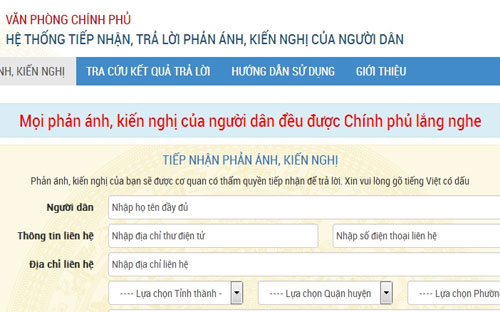 <strong> </strong>Một góc cổng thông tin tiếp nhận, xử lý và trả lời phản ánh, kiến nghị của người dân.