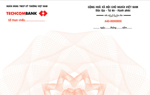 Phần trên mẫu phôi cam kết bảo lãnh mới của Techcombank.