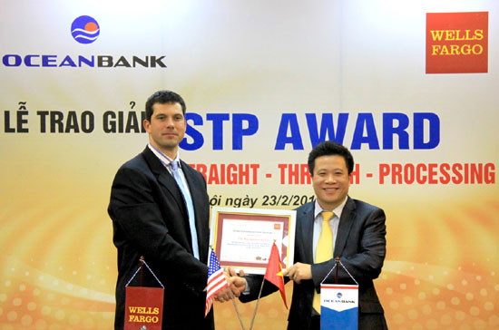 OceanBank nhận giải thưởng Pg88 com chính chủ có tỷ lệ công điện đạt chuẩn cao từ Wells Fargo.