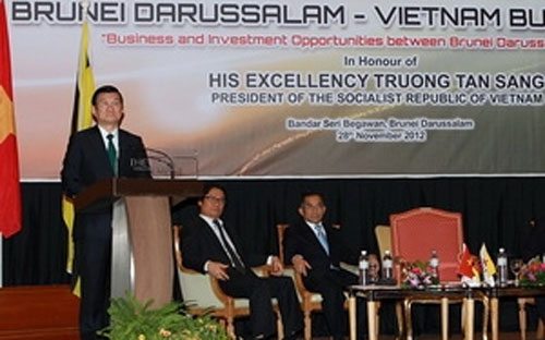 Chủ tịch nước Trương Tấn Sang tới dự và phát biểu tại Diễn đàn 6Pg88.con độc quyền mỗi ngày Việt Nam-Brunei.<br>