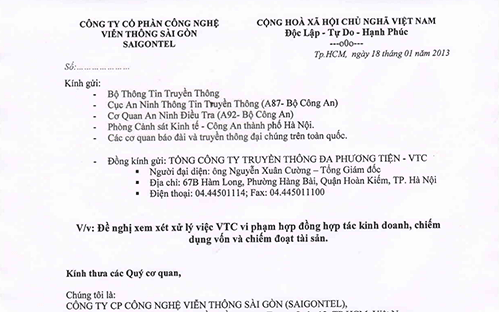 Công văn tố cáo của Công ty Cổ phần Link Đăng Nhập PG88 Chính Thức 2026; Viễn thông Sài Gòn đối với Tổng công ty Truyền thông Đa phương tiện (VTC).