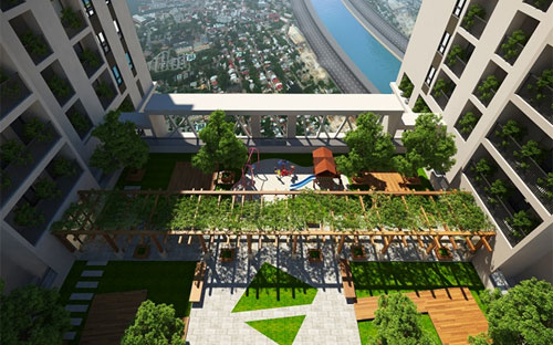 Vườn sinh thái xen kẽ trong không gian sống của Five Star Garden.