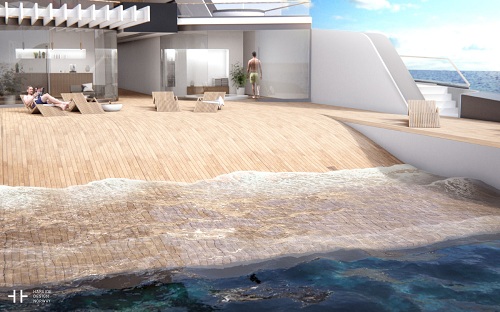 <p class="MsoNormal">Được thiết kế bởi hãng Hareide Design của Na Uy, điểm đặc biệt của du thuyền này là phần sau tàu được thiết kế sát mặt biển, tạo thành bãi biển riêng độc đáo ngay trên boong - Video: Business Insider.</p>