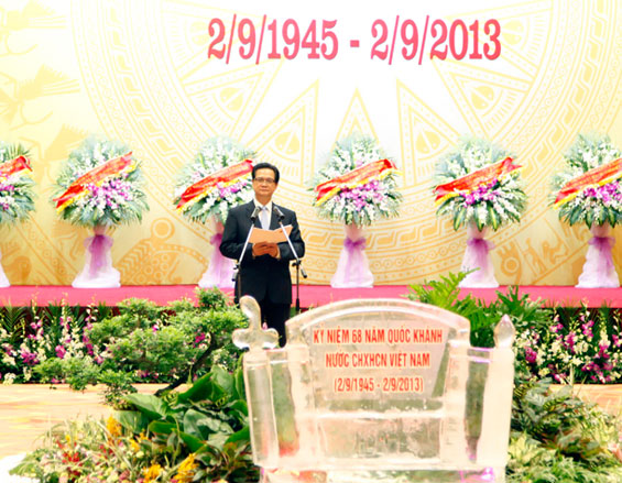 Thủ tướng Chính phủ Nguyễn Tấn Dũng tại tiệc chiêu đãi đoàn ngoại giao nhân dịp kỷ niệm 68 năm Quốc khánh 2/9.<br>