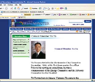 Trang web Hội đồng thành phố Westminster giới thiệu uỷ viên Tri Ta người Mỹ gốc Việt. 