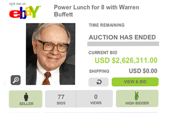 Thông tin về cuộc bán đấu giá bữa trưa với tỷ phú Buffett trên mạng eBay.