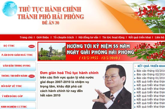 Giao diện trang thông tin điện tử về thủ tục Pg88hi nạp rút siêu tốc của Hải Phòng.