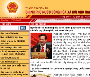 Giao diện trang chủ của Website Chính phủ.