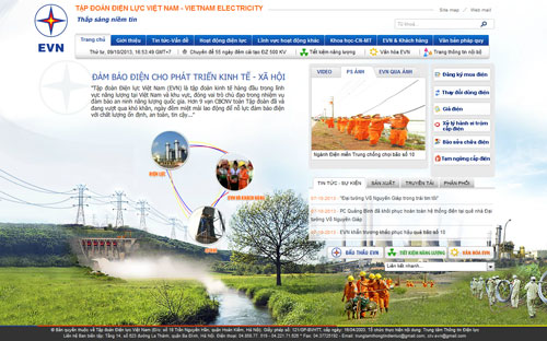 Giao diện trang web evn.com.vn.<br>