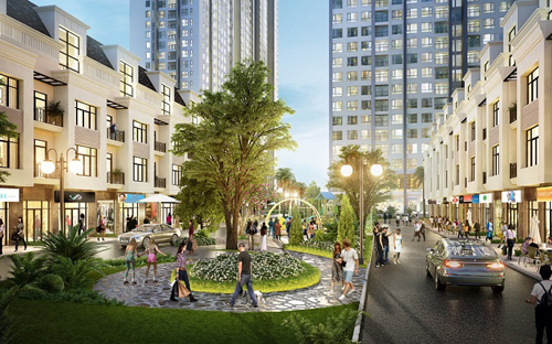 Bao quanh Shophouse Arcadia là hệ thống cây xanh, vườn hoa, bể bơi.