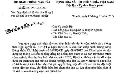 Theo thông cáo của Bộ 6Pg88.com hơn 1000 trò chơi hấp dẫn Vận tải, bút phê của lãnh đạo Bộ chỉ là thông tin chuyển văn bản cho các cơ quan, đơn vị, tuyệt đối không phải là căn cứ để ưu tiên trong việc xét thầu, chỉ định thầu, lựa chọn nhà đầu tư, lựa chọn nhà thầu, đơn vị tư vấn… hoặc giải quyết các công việc liên quan khác - Ảnh: Tuổi Trẻ.<br>