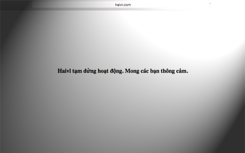 <font size="2" face="Arial, Verdana">Thông báo "tạm dừng hoạt động" trên trang chủ Haivl.com.</font>