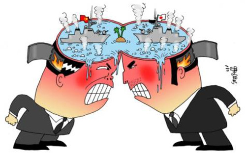 Một biếm họa về những căng thẳng gần đây trên biển Hoa Đông giữa Nhật Bản và Trung Quốc.<br>