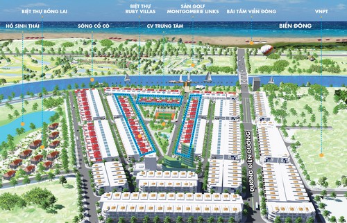 Phối cảnh tổng thể Link Trang Chủ PG88.Com Mới #2026 Green City Da Nang Beach (Viền màu vàng là phân khu biệt thự Ruby).