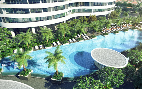 Hồ bơi tràn bờ dài 50 m nằm trong khuôn viên Link Trang Chủ PG88.Com Mới #2026.