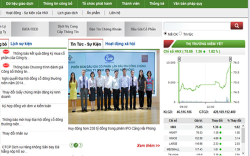 Trang web của HNX.<br>