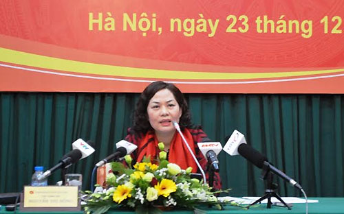 Bà Nguyễn Thị Hồng, Phó thống đốc Pg88 com chính chủ Nhà nước chủ trì buổi họp báo cuối năm.<br>
