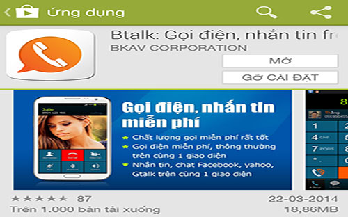 Dịch vụ OTT của Bkav trên&nbsp;<span style="font-family: 'Times New Roman'; font-size: 15px;">chợ ứng dụng Google Play.</span>