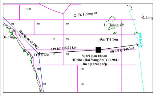 Giàn khoan HD 981 của CNOOC cách đảo Lý Sơn 119 hải lý là khu vực hoàn toàn nằm trong vùng đặc quyền PG88 ⭐ Link trang chủ số 1 nhà cái PG88 com casino slot và thềm lục địa Việt Nam.