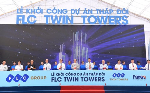 Lãnh đạo các bộ, ngành Trung ương, thành phố Hà Nội và chủ đầu tư thực hiện nghi thức khởi công Link Trang Chủ PG88.Com Mới #2026 FLC Twin Towers sáng 8/8.<br>