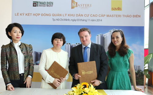 Lễ ký thoả thuận hợp tác quản lý dịch vụ giữa Thảo Điển Investment và Savills Việt Nam ngày 3/11.<br>