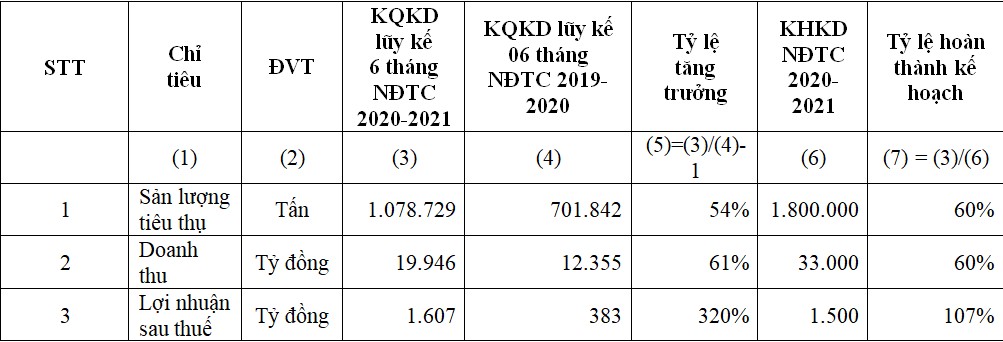 Kết quả PG88 Uy Tín Số 1 Việt Nam hợp nhất lũy kế 6 th&aacute;ng đầu ni&ecirc;n độ t&agrave;i ch&iacute;nh 2020-2021.