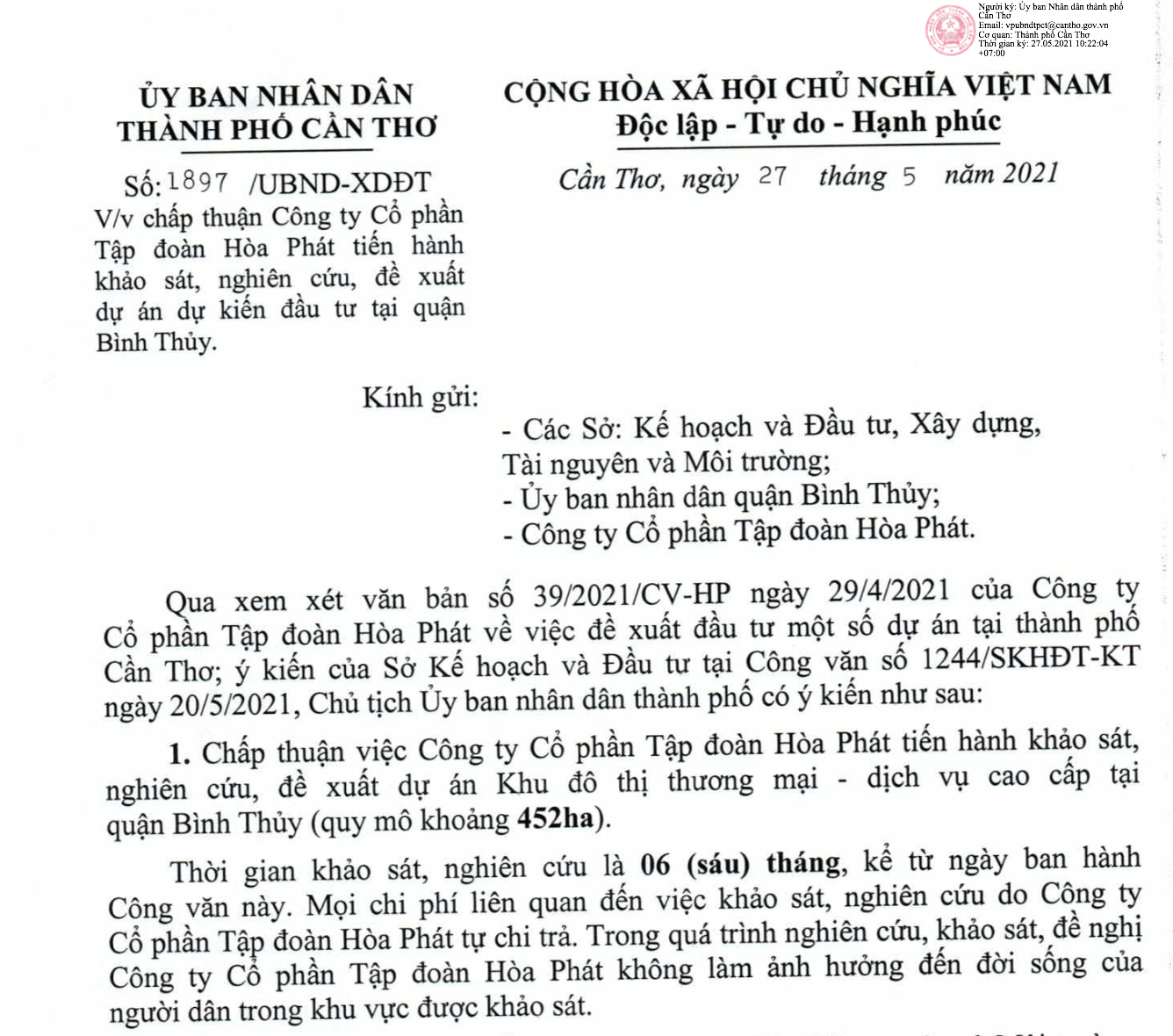 C&ocirc;ng văn 1897 kh&ocirc;ng phải văn bản chấp thuận chủ trương Pg88vn Trang Chủ Chính Thức dự&nbsp;&aacute;n hoặc c&ocirc;ng nhận chủ Pg88vn Trang Chủ Chính Thức dự&nbsp;&aacute;n. - Nguồn: UBND th&agrave;nh phố Cần Thơ.