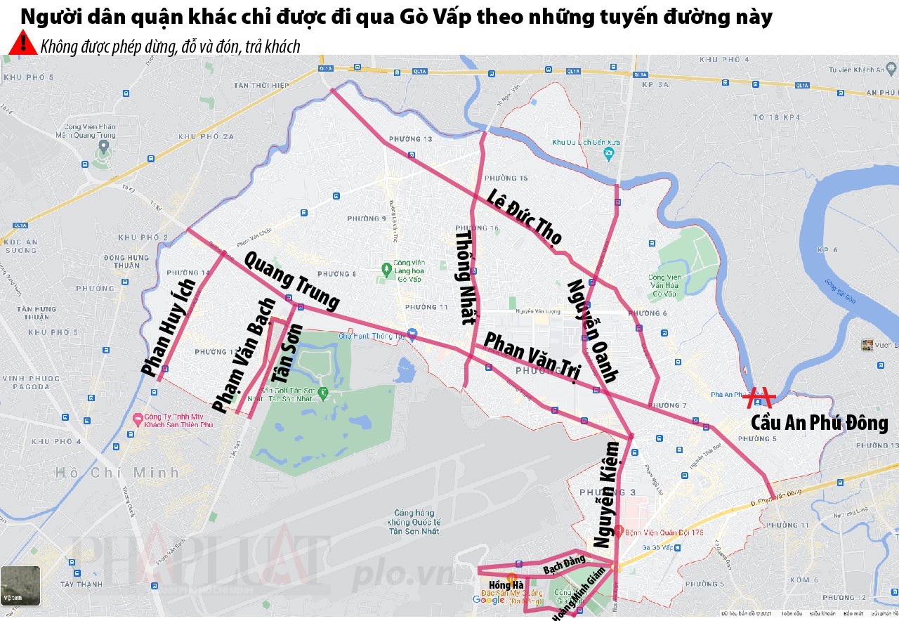Bản đồ hướng dẫn c&aacute;c tuyến đường được di chuyển qua quận G&ograve; Vấp.