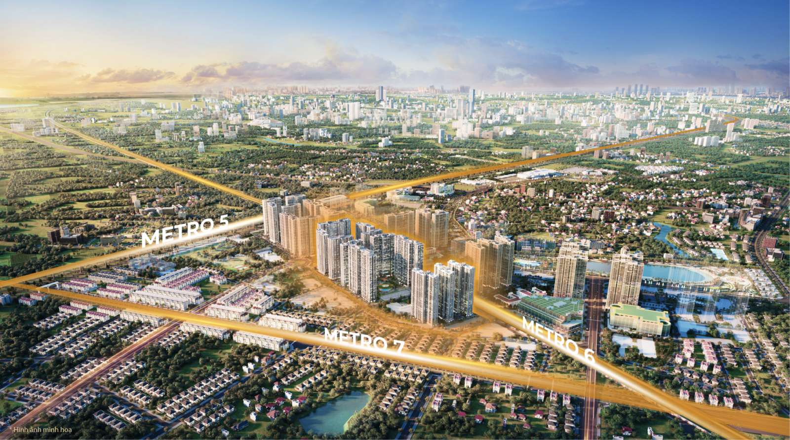 Phối cảnh The Metrolines sở hữu vị trí đắc địa nằm giữa tam giác vàng 3 tuyến metro trọng yếu số 5 - 6 - 7.