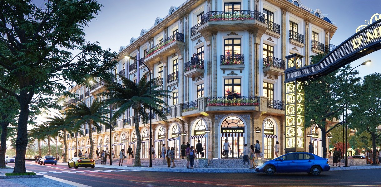 Shophouse D&rsquo;. Metropole H&agrave; Tĩnh sở hữu &iacute;t nhất 2 mặt tiền trước v&agrave; sau.