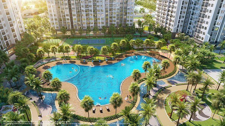 Cư d&acirc;n t&ograve;a GS1 được thụ hưởng 25 tiện &iacute;ch độc đ&aacute;o nội khu mang phong c&aacute;ch nghỉ dưỡng đậm chất Mỹ với hồ bơi rộng hơn 1.000m2, hệ thực vật nhiệt đới xanh m&aacute;t.