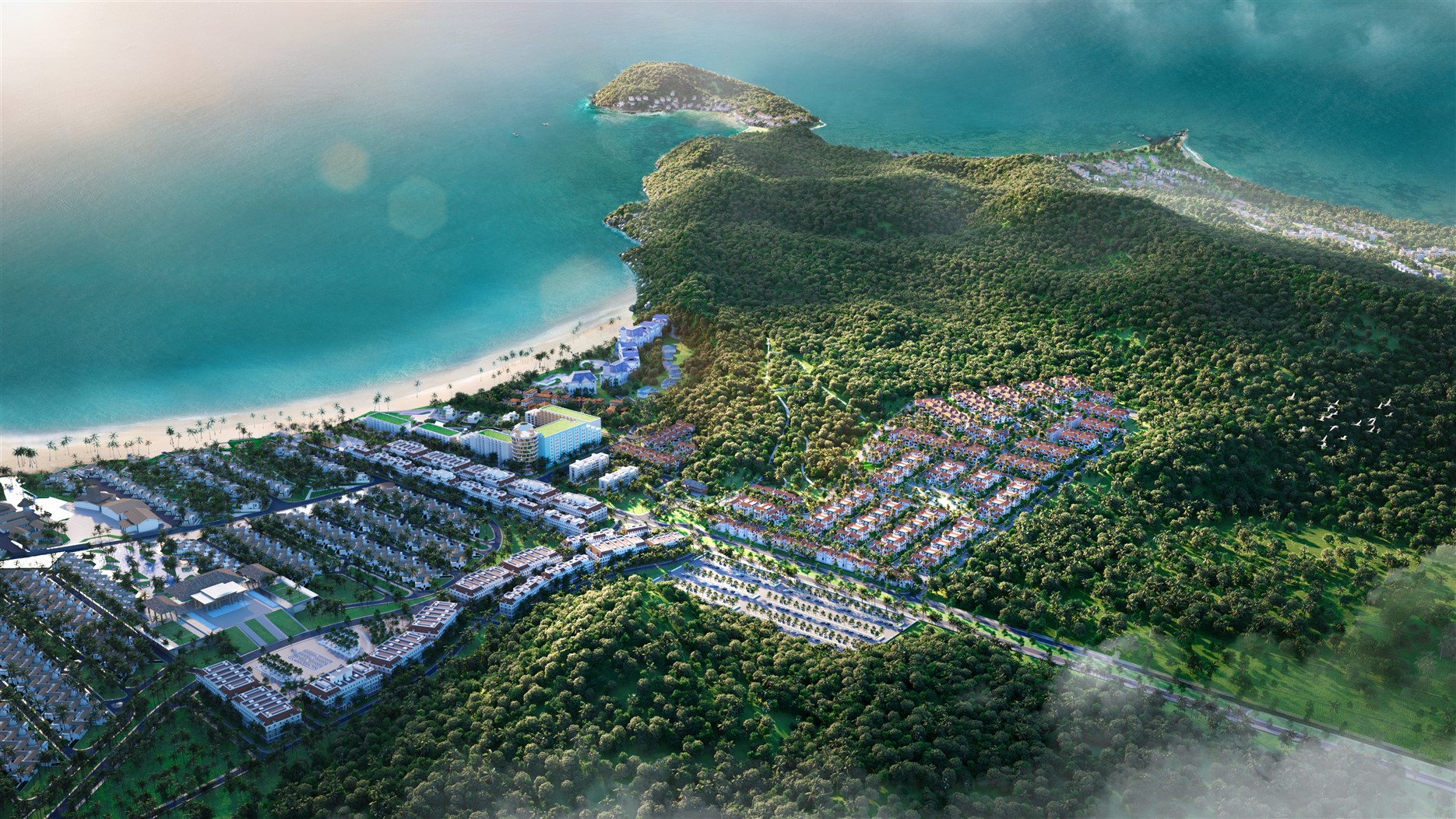 Phối cảnh Sun Tropical Village là mảnh ghép mới của qu&acirc;̀n th&ecirc;̉ Bãi Kem, Nam Phú Qu&ocirc;́c.