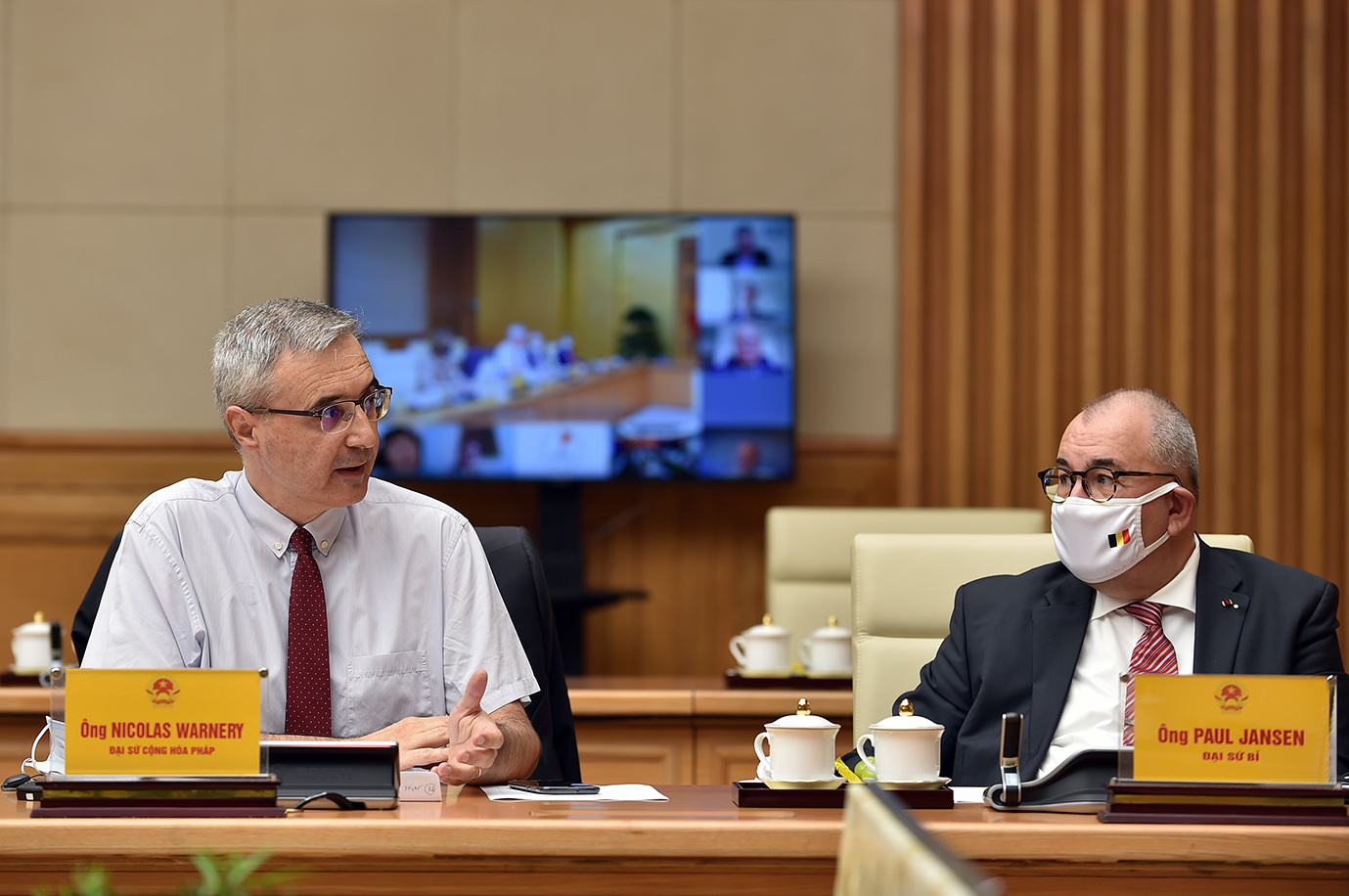 &Ocirc;ng Nicolas Warnery, Đại sứ đặc mệnh to&agrave;n quyền Cộng h&ograve;a Ph&aacute;p tại Việt Nam ph&aacute;t biểu tại cuộc l&agrave;m việc - Ảnh: VGP/Nhật Bắc